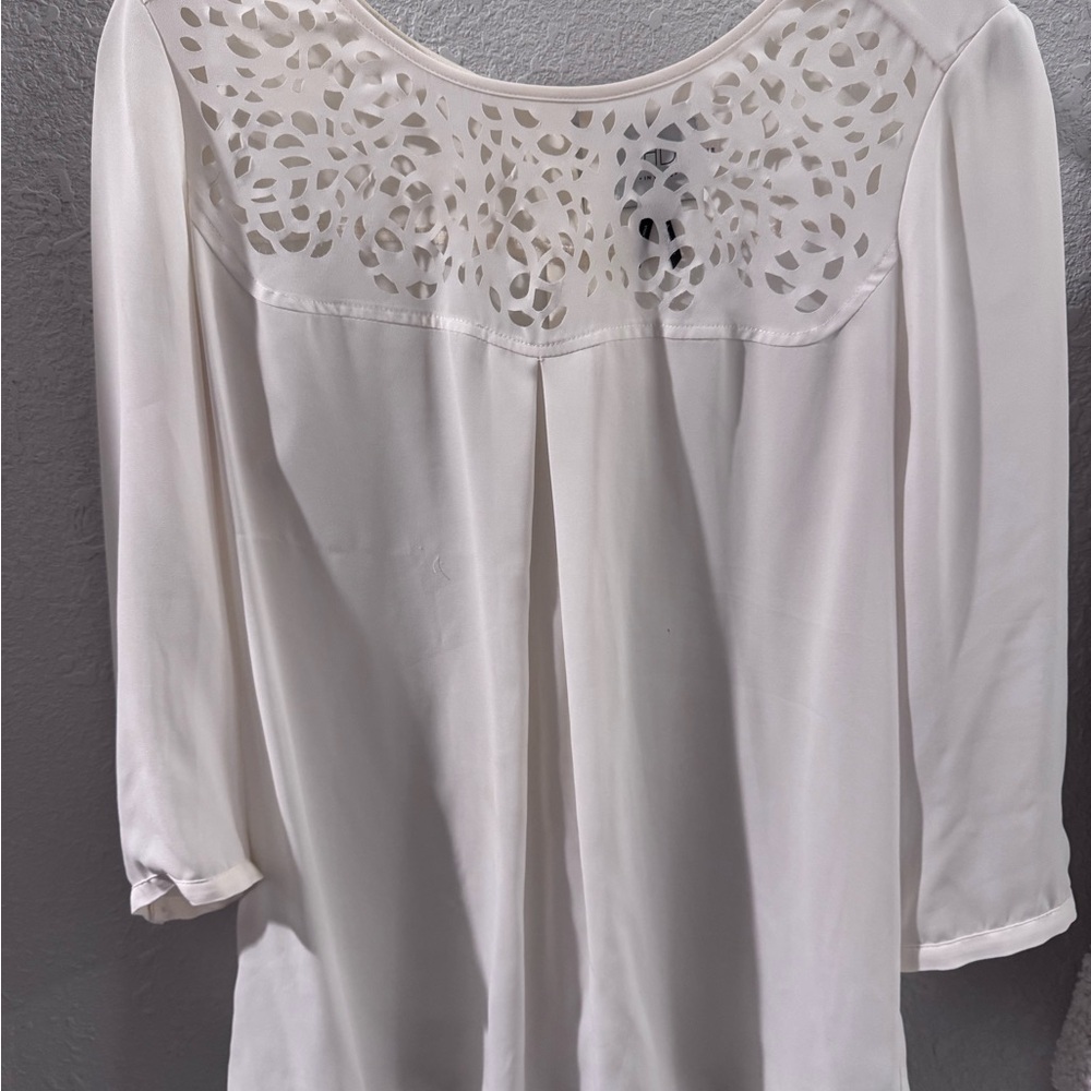 Anthropologie White Puff Sleeve Embellished Blouse